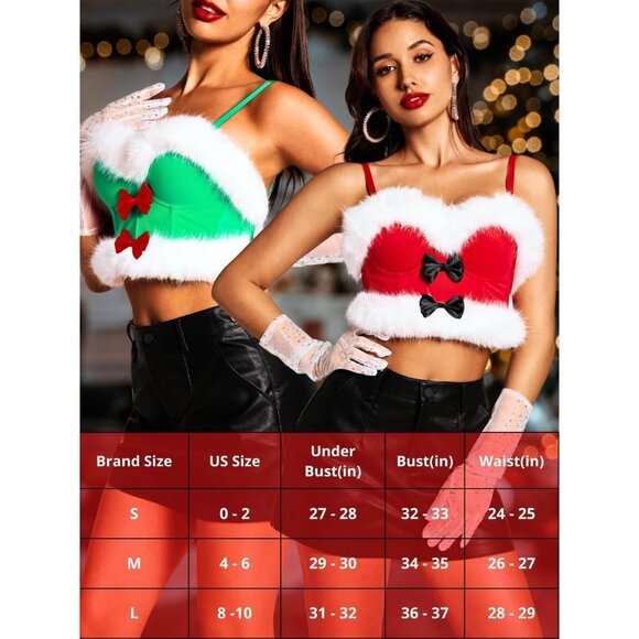 Women First Red Christmas Faux Fur Santa Corset Bow Bustier Crop Top - Picture 6 of 7